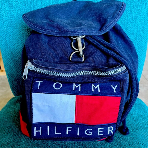 Vintage Tommy Hilfiger Canvas Drawstring Backpack Rare Find